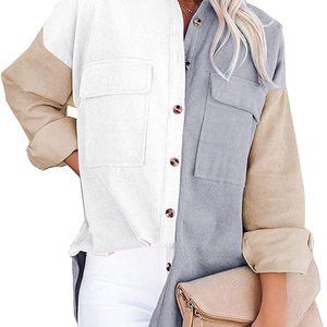 Womens Corduroy Button Down Shirts Boyfriend Long Sleeve Oversized Blouses Tops